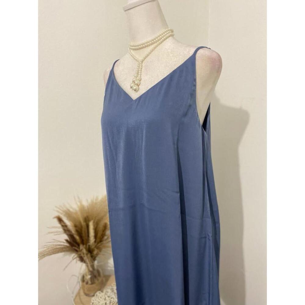 Elegant Blue Slip Dress - V-Neck Design- Medium- New (0016)